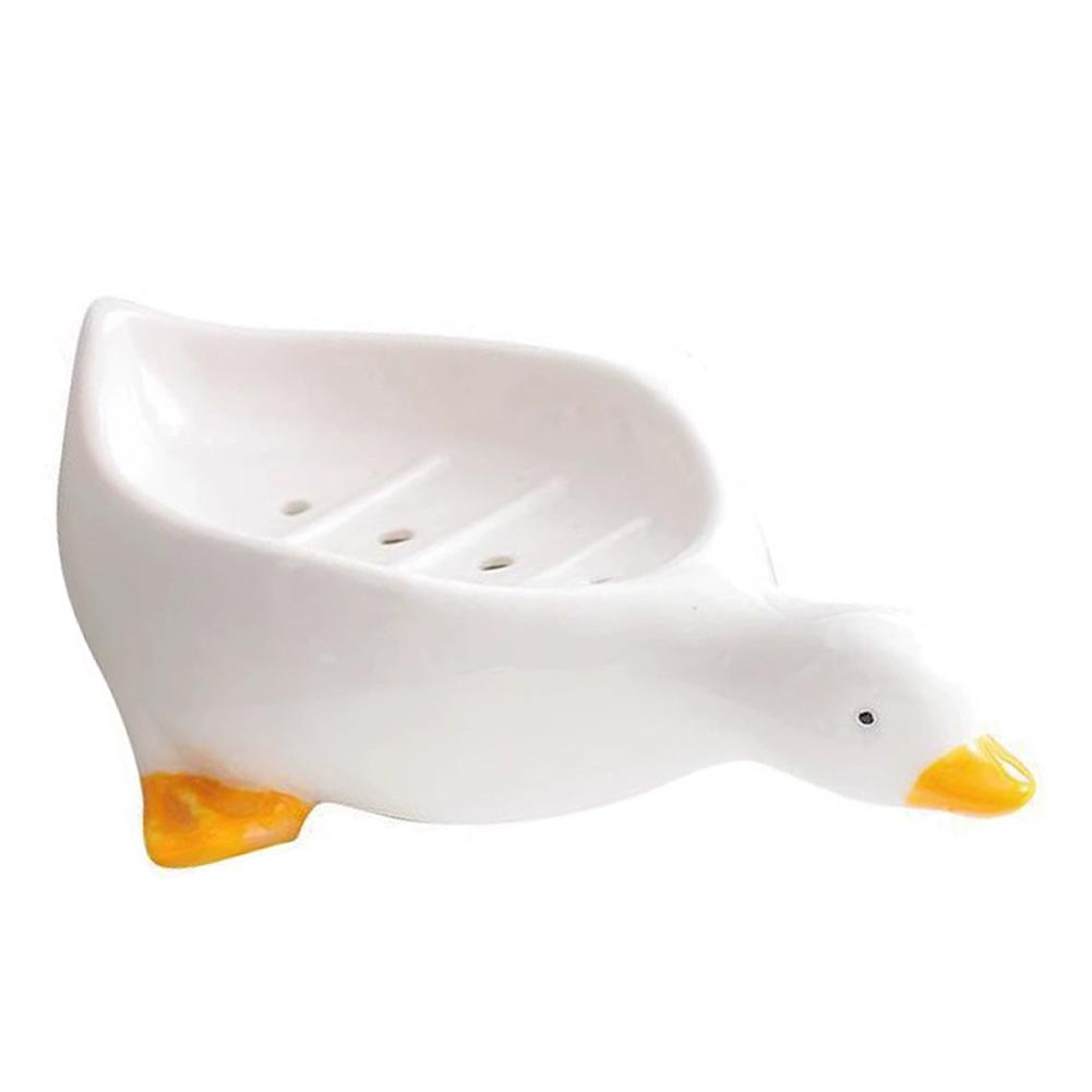 

1 шт. Милая мыльница в виде утки, самоосушающийся пластиковый поднос, полка для хранения в ванной, не допускающая скопления воды, идеально подходит для раковины или ванны белый