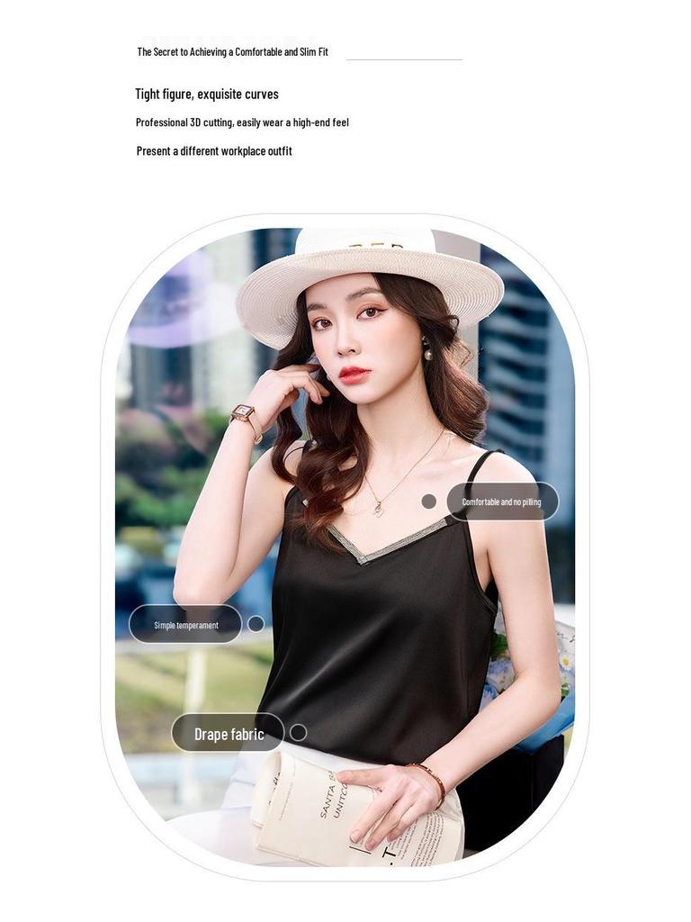 2026 Spring Elastic Faux Silk Open Back Camisole Vest for Women