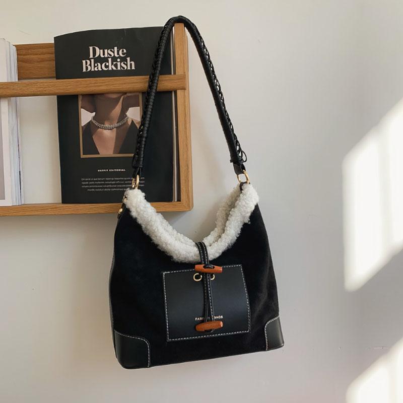 

Модная ретро-сумка из овечьей шерсти для женщин с матовым лоскутным принтом подмышечная сумка с высококачественной текстурой и большой вместимостью через плечо (30cm<Max Length<50cm)