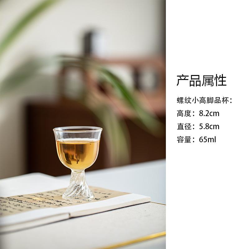 2pc/lot Threaded High Foot Glass Teacup Boutique Tea Bowl Single Cups Tea-tasting Smelling Cup Jianzhan Master Cups Tea 65ml
