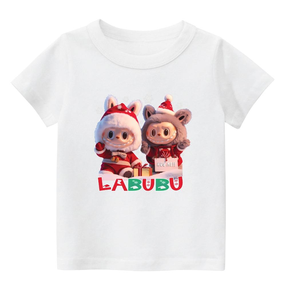 2025 New LABUBU Children's Short Sleeved T-shirt Cute Cartoon Style Pattern Round Neck Short Sleeved Top