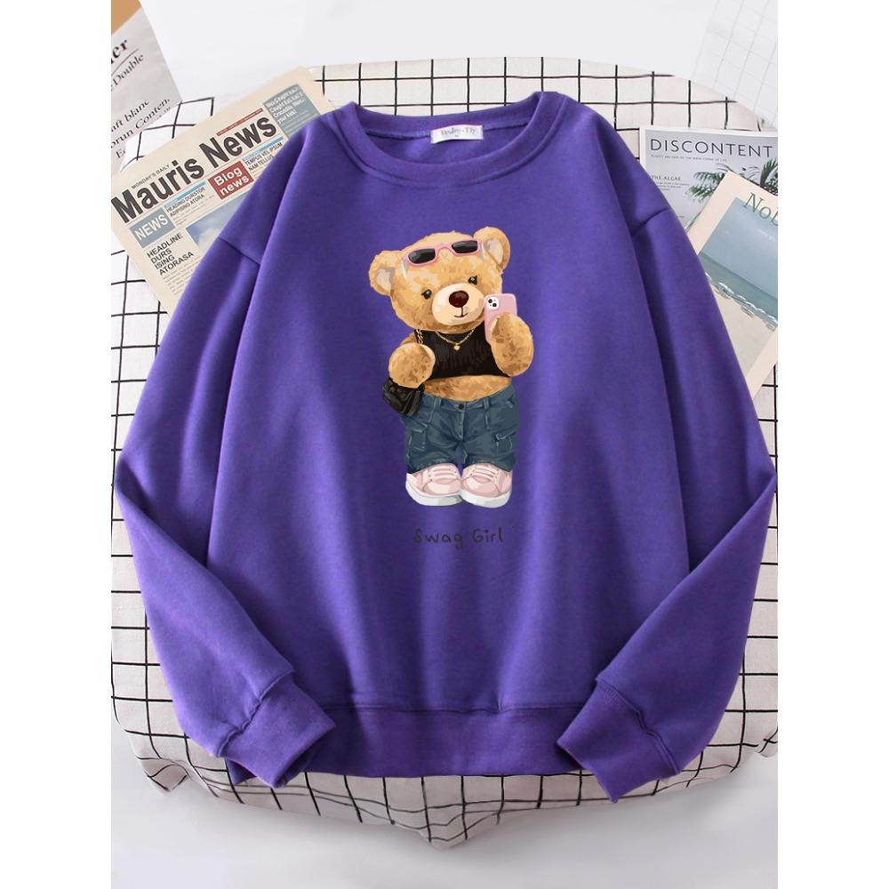 Street Teddy Bear Selfie Swag Women Funny Sweatshirt Female Hipster Hoody Crewneck Hoodies Fashion Oversize Pullover Tops