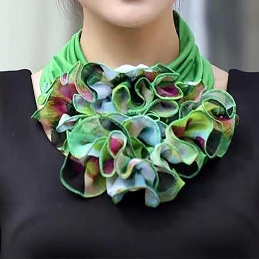 Charming Floral Print Chiffon Ruffle Collar Scarf - Elegant Detachable Neck Gaiter for Womens Fashionable Warmth