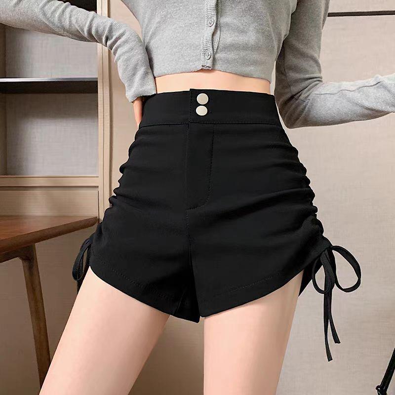 

Женские черные плиссированные шорты на кулиске - Весенне-летняя верхняя одежда, Повседневный дизайн с широкими штанинами XL чёрный