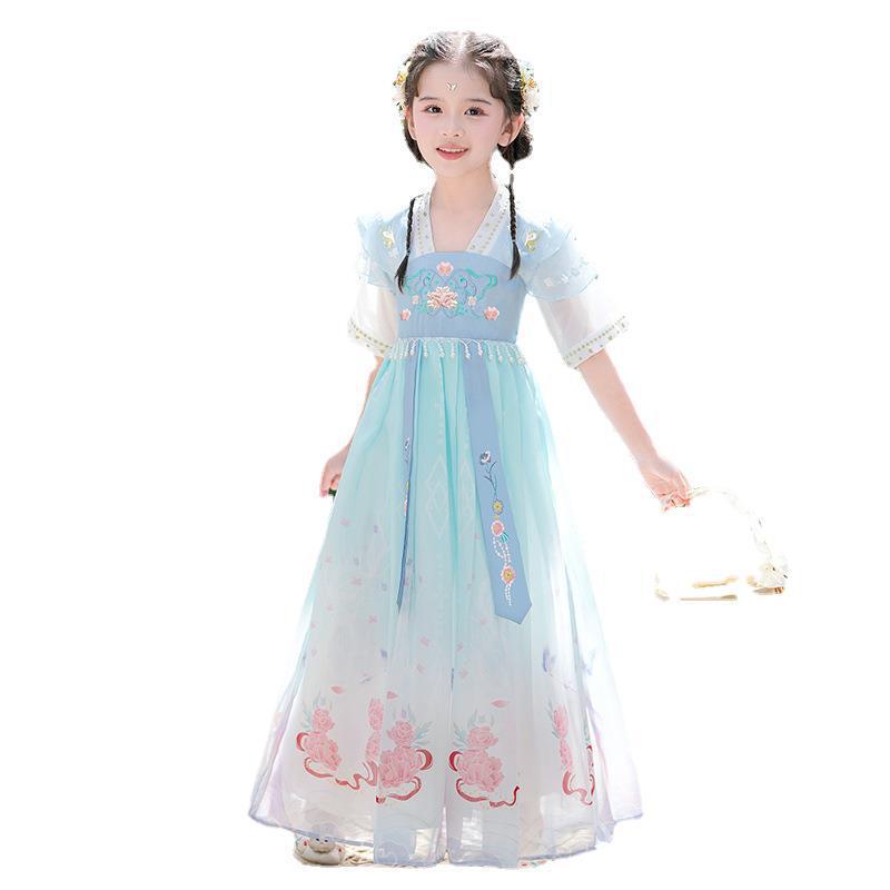Girls' 2026 Summer Hanfu Dress: New Chinese Style Tang Suit Costume