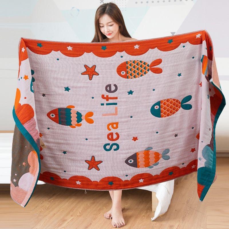 

Мультяшное кошачье банное полотенце 80*160 см Чистый хлопок Впитывающее банное полотенце 5-слойная хлопковая марля Супермягкое Нежное к коже и Комфортное банное полотенце Sea life