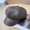 Three dimensional Leather Octagonal Hat for Women in Autumn and Winter Warm and Versatile Newsboy Hat New Large Head Circumference British Beret Hat