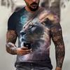 Tiger Fighting Animal Beast Fierce Lion Leopard Printed 3D T-shirt for Men Short Sleeve