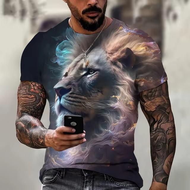 Tiger Fighting Animal Beast Fierce Lion Leopard Printed 3D T-shirt for Men Short Sleeve