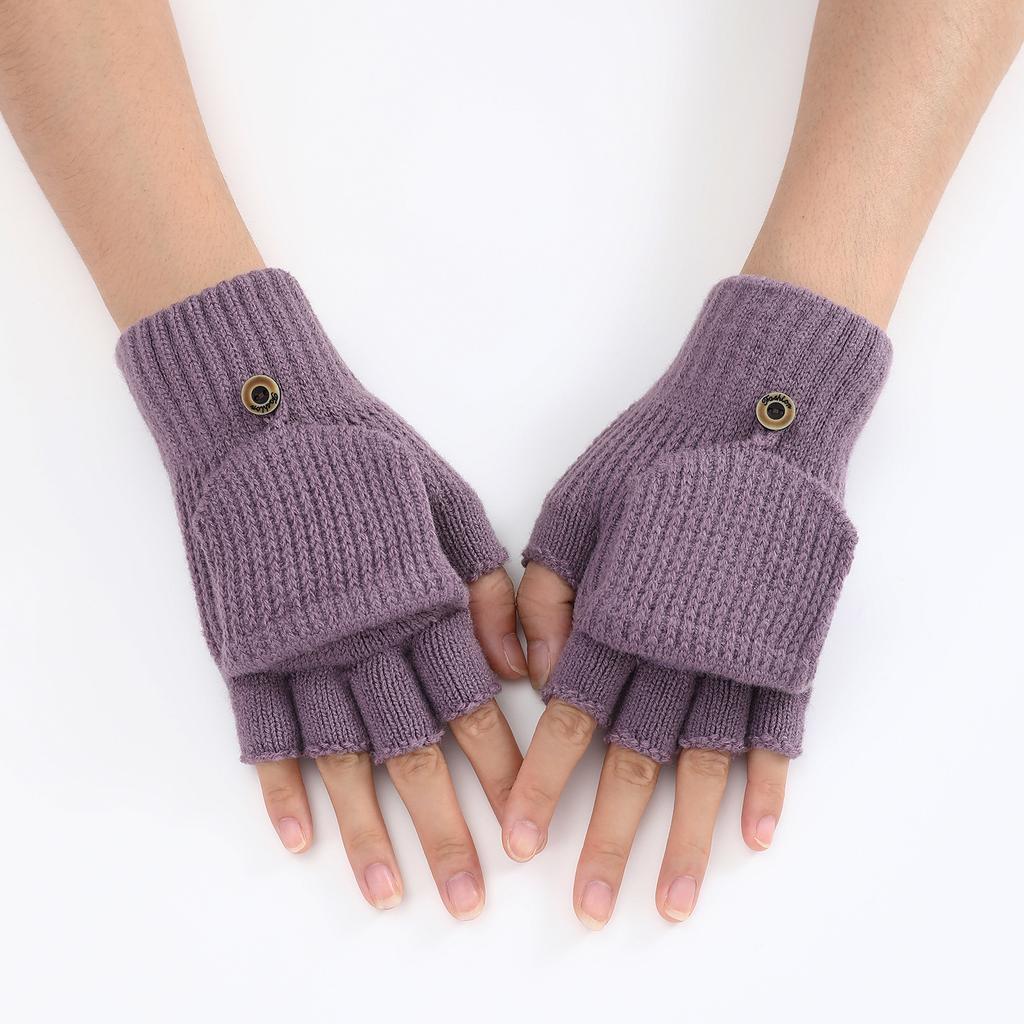 New Striped Flap Woolen Warm Gloves for Men and Women Half Fingered Knitted Arm Covers for Students' Writing In Autumn and Winter