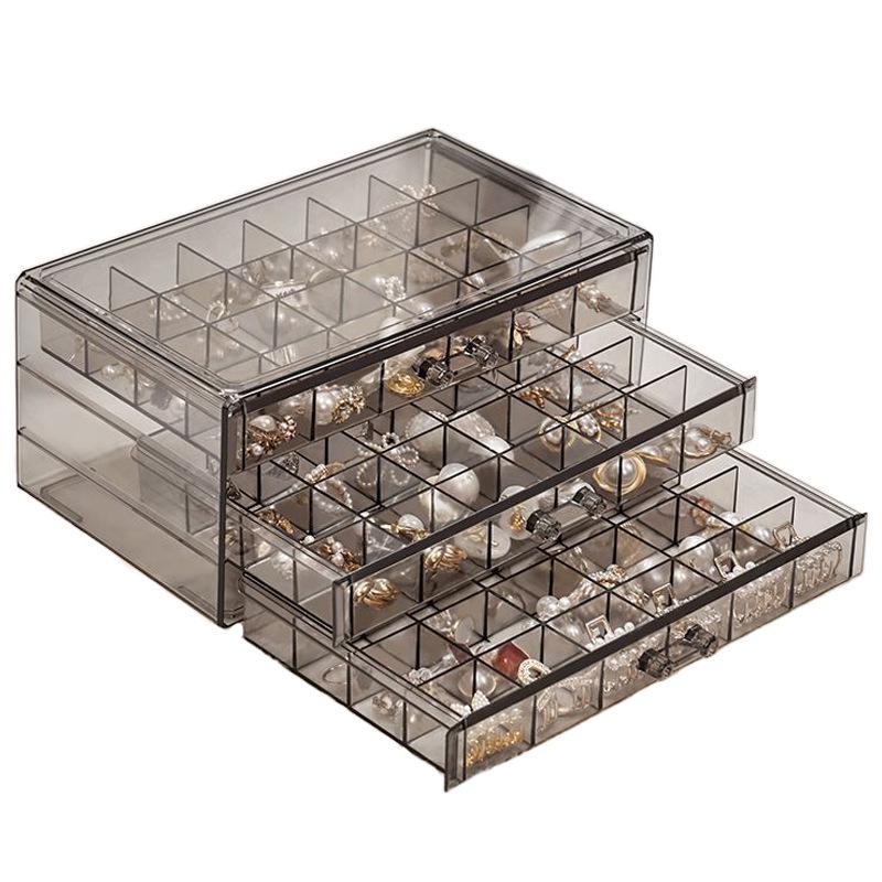 Cutie transparentă multistrat pentru depozitarea bijuteriilor, cu sertare pentru inele, cercei, coliere și brățări
