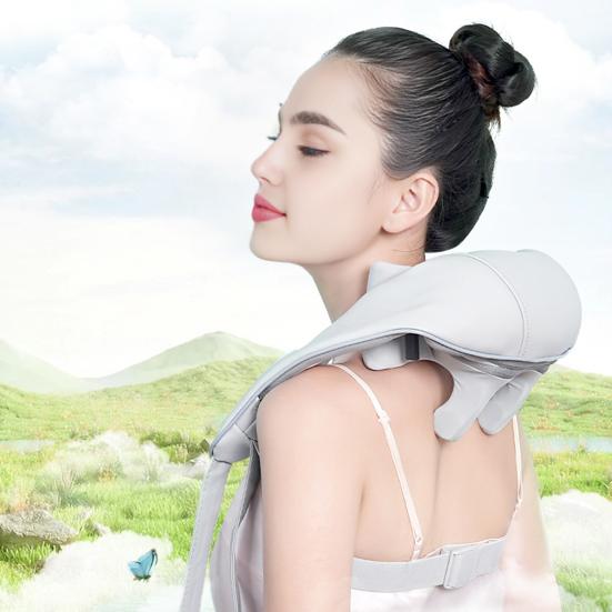 8D Neck And Shoulder Massager with Heat Shiatsu Deep Tissue Kneading Rechargeable Cervical Massager for Muscle Pain Relief Portable Massage Pad