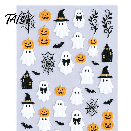 Waterproof Nail Art Supplies Women Stickers for Halloween, Spooky Ghost Pumpkin Spider Web Bat Halloween Theme Decals Thorns Manicure Decal,