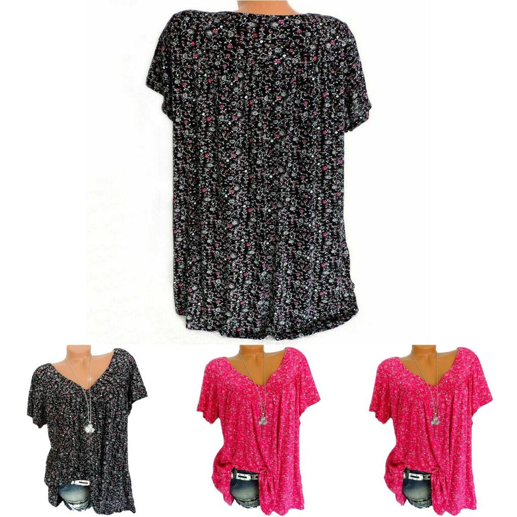 Stylish Women V Neck Floral Tee T-shirts With Plus Size Options For Summer Comfort