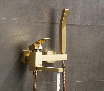 Bathroom Shower Faucet Set Wall Mounted Brass Bathtub Faucet Set Brush Gold /Gold Brass Square