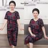 Ice Silk Summer Fashion Suit for Elderly Women - Short Sleeve Grandma's Casual Attire