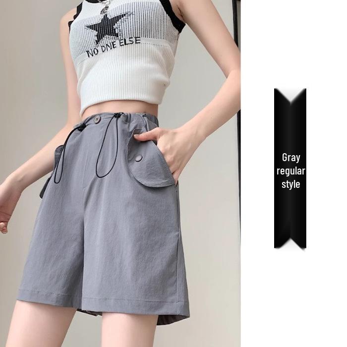 Women's Retro Multi-Pocket Cargo Shorts - Trendy Wide-Leg, Casual Mid-Length Design