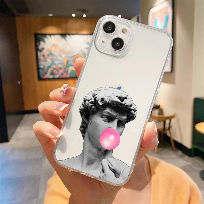 For iPhone 15 16 14 13 12 mini 11 Pro Max XS X XR SE 7 8 Plus Silicone Clear Cover Art Aesthetic David Mona Lisa Phone Case