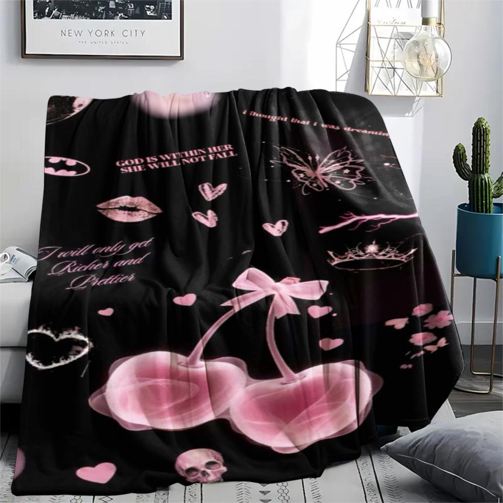 1Pc Pink Bow Butterfly Print Flannel Blanket, High Quality Comfortable for All Seasons, Home Decor, Warmth and Comfort, Perfect for Gifts