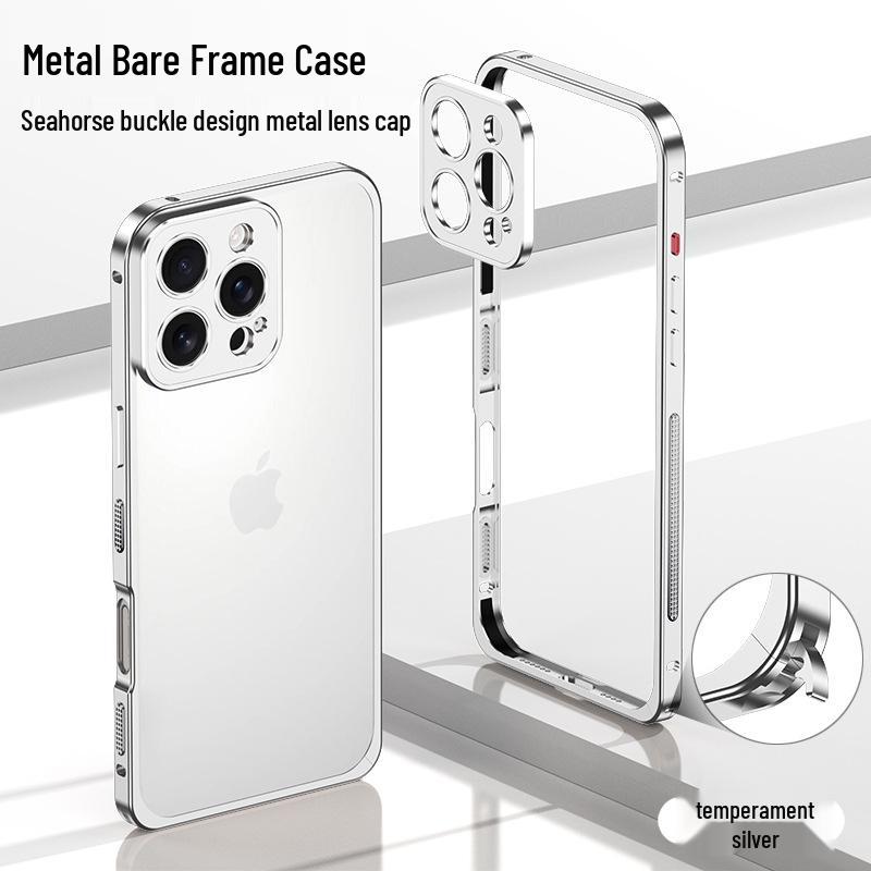 Ultra-Thin Lightweight Metal Frame iPhone 16/15 Pro Case with Seahorse Buckle Design and Heat Dissipation