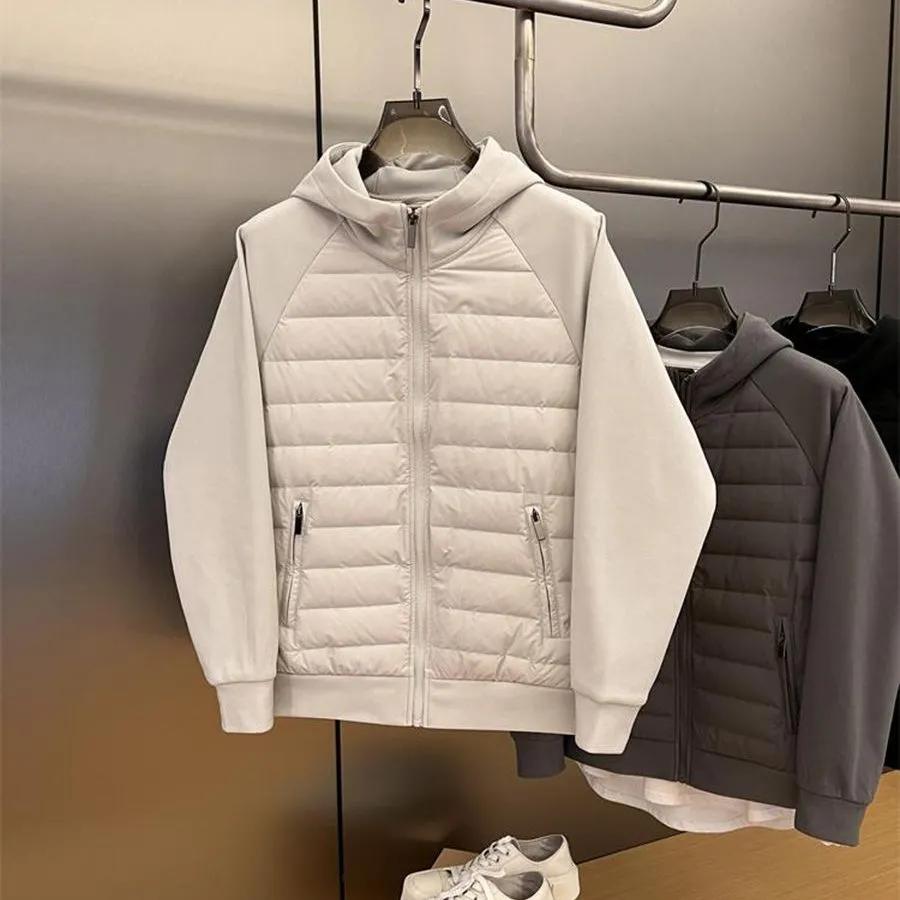 

Men s Winter Solid Color Light Thin Cotton Jacket Loose Casual Hooded Splicing Jacket M