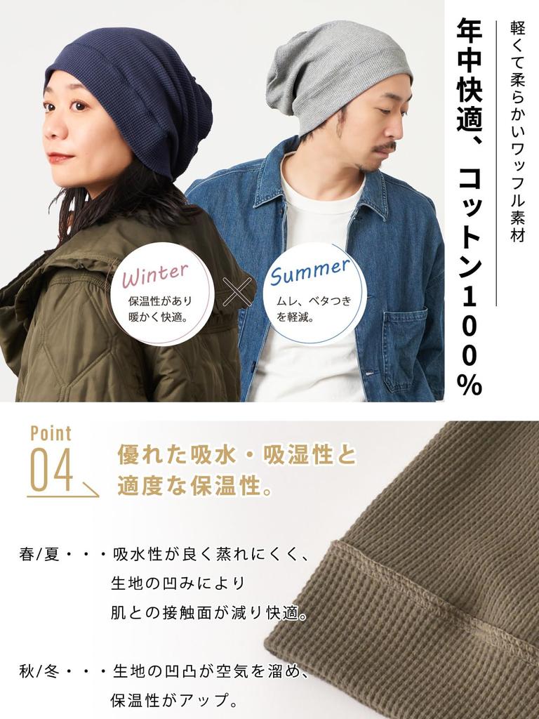 CHARM Cotton Waffle Hat with Outer Seams Stylish and Plus Size Care Hat 100% [Free Size/Navy]