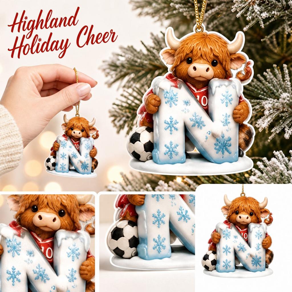 Weihnachts-Kuh-Ornament mit 26 Buchstaben, 2D Acryl Hängedekoration für den Weihnachtsbaum