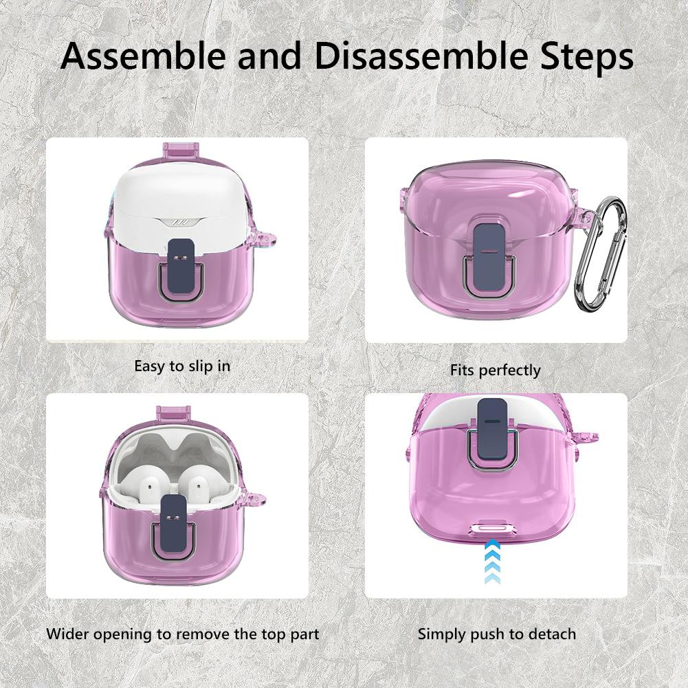 Protective Case for JBL Tune Flex 2024 Earphone Anti-drop Waterproof Hard PC Shell Clear Case Cover Earphone Case with Carabiner