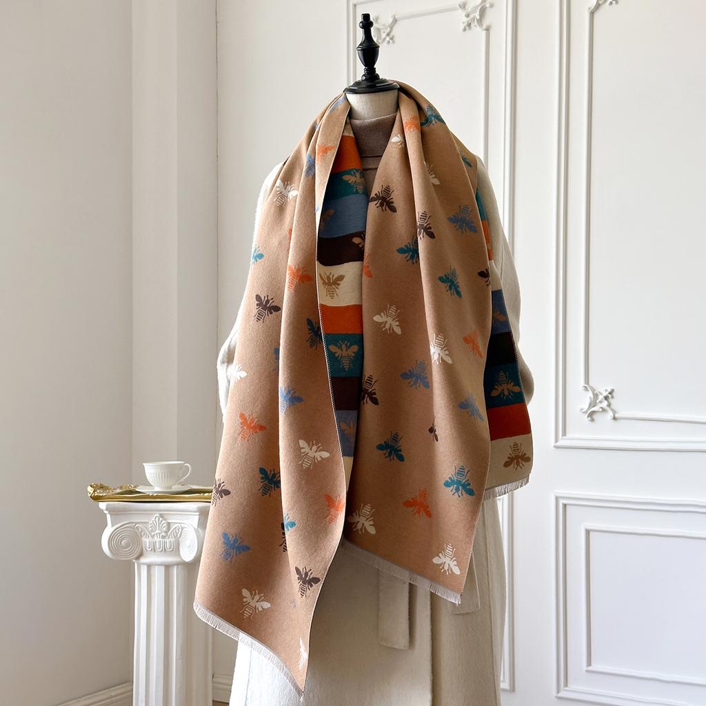 Women'S Luxury Cashmere Pashmina Scarf Extra Warm Thick Shawl Rich Winter Print Foulard Blanket Wrap For Fashionable Warmth