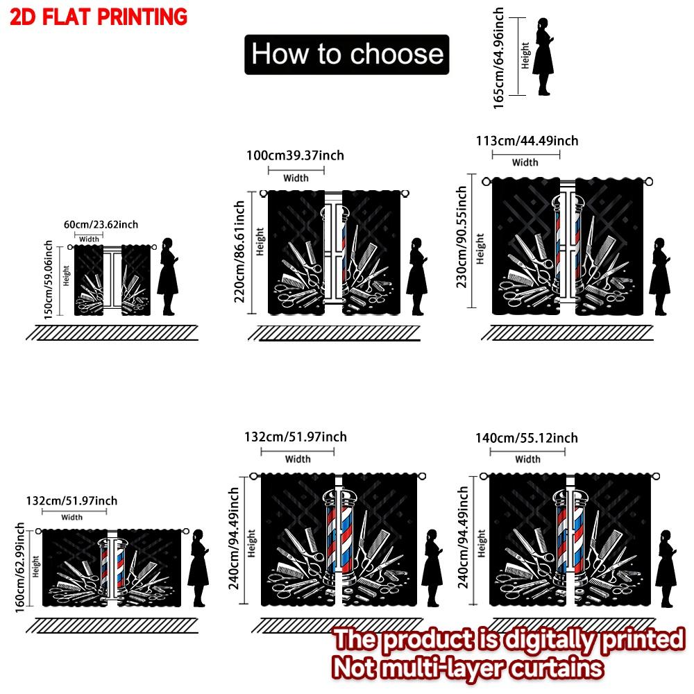 2D Flat Printing 2pcs Drapes Perfect for Barbershops Digital Printed Polyester Drapes Party Decorations Use for Festive