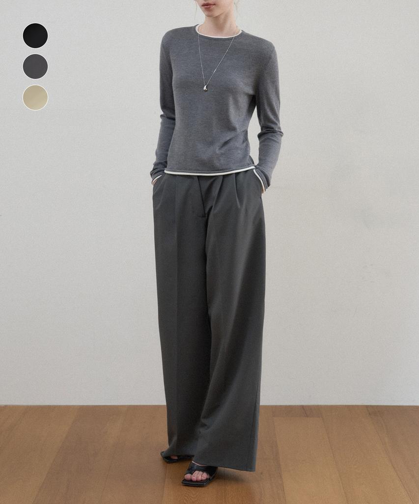 BASIKA Double-Pleat Wide Slacks_3 Colors