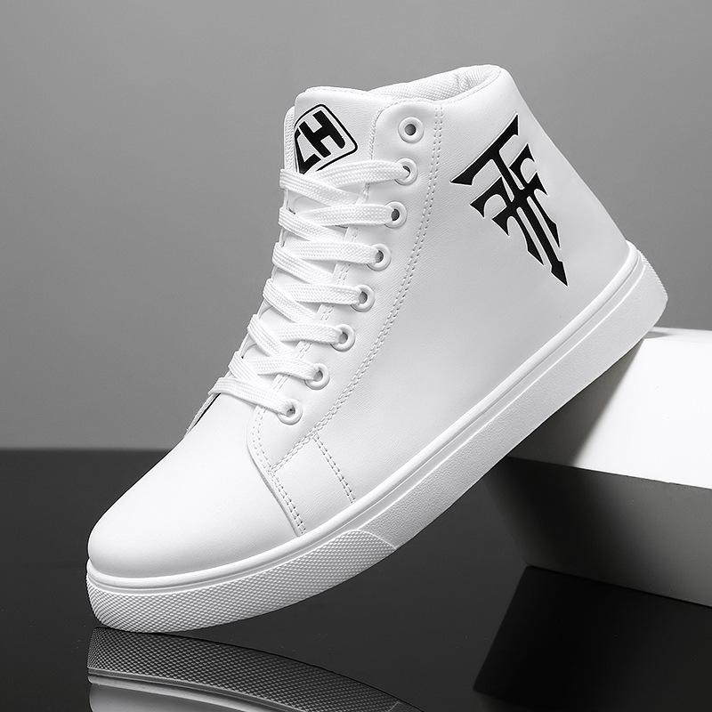 Herren Übergröße High-Top Leder-Sneakers: Rutschfest, Atmungsaktiv, Modische weiße Schuhe für Herbst/Winter