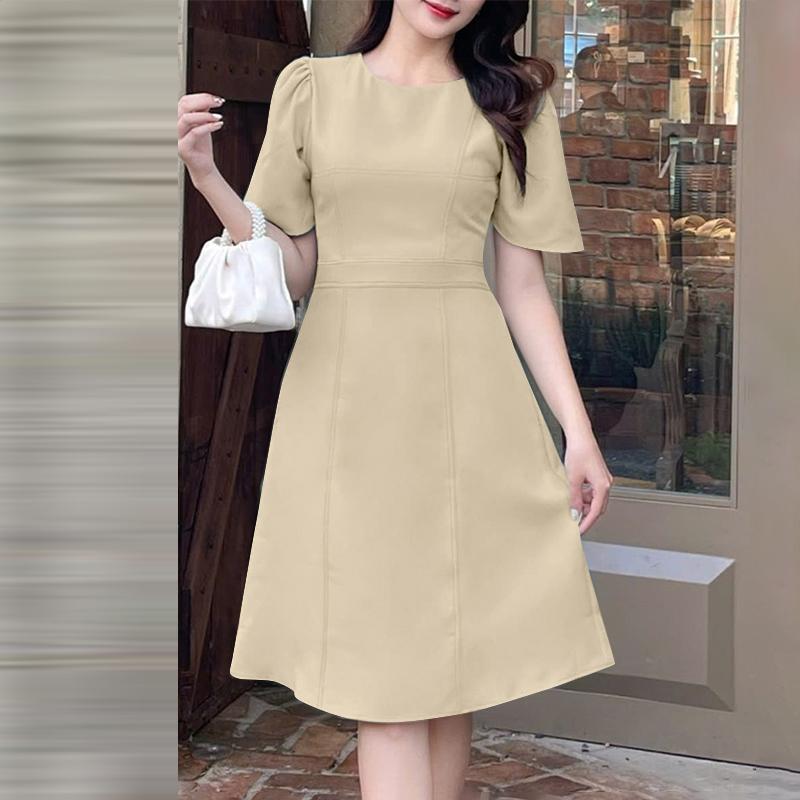 

ZANZEA Женское летнее платье с круглым вырезом, однотонное, повседневное, с коротким рукавом 3XL хаки