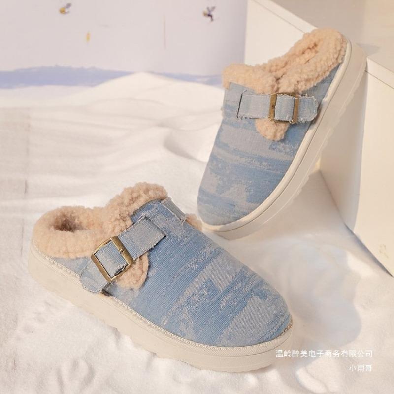 New Shoes, Large-sized Snow Boots, Women's Shoes, Winter Thick-soled Fleece Buckle Warm Cotton Slippers