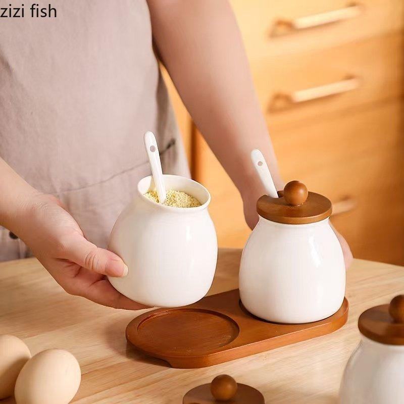 Ceramic Seasoning Jar Set Kitchen Spice Container Condiment Bottle Spice Jar Seasoning Box Salt Shaker Sugar Jars Spices Bottle
