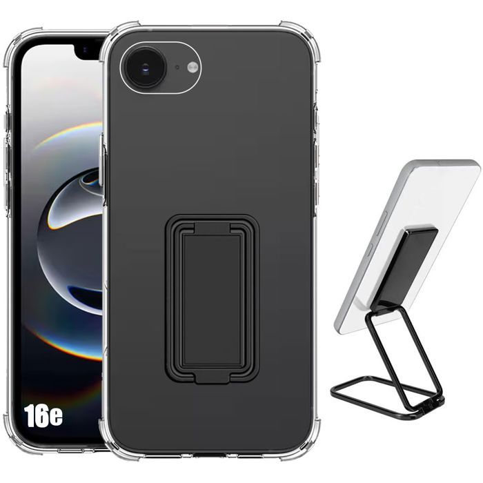 Coque de protection - BOOLING - pour iPhone 16e - Silicone Antichoc - Support Réglable - Transparent