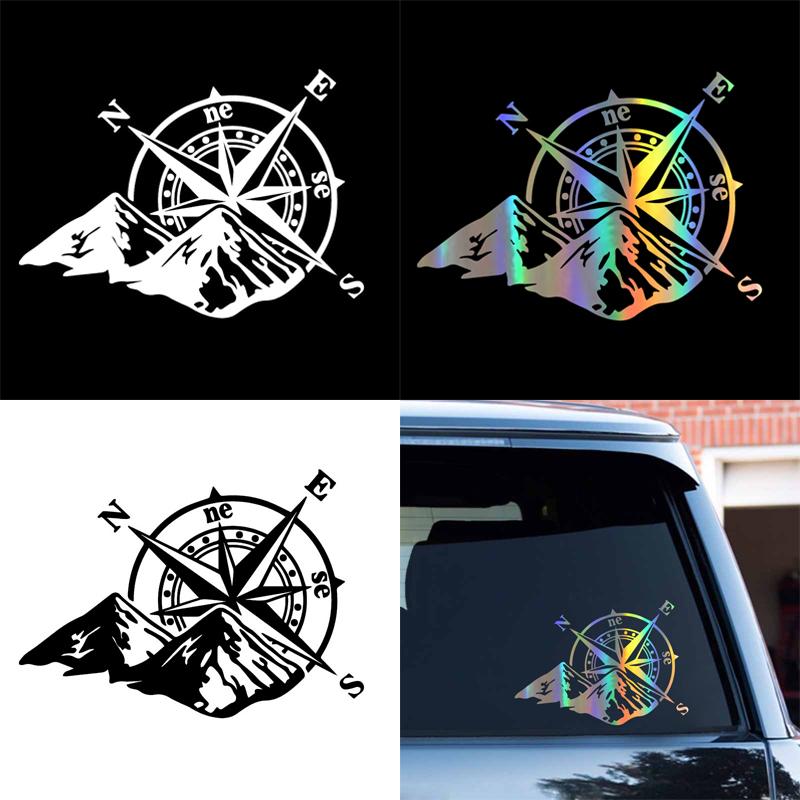 Adesivo Laser per Auto Bussola di Montagna Moda Decorazione Styling Carrozzeria Auto Decalcomania Colorata Adesivi Lunotto Posteriore Moto PVC
