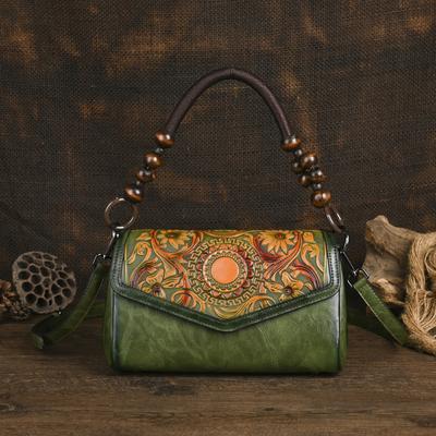 Retro Leather Carving Handbag Versatile Large Capacity Chinese Style Shoulder Crossbody Bag