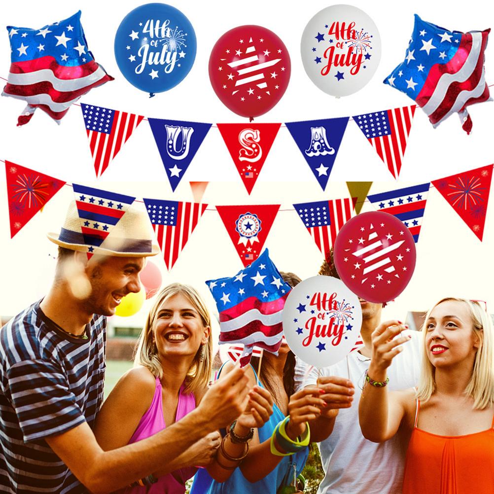 22 Pcs Patriotic Red Blue White Party Decoration Set Patriotic Banner Flags Balloons for 4th of July
