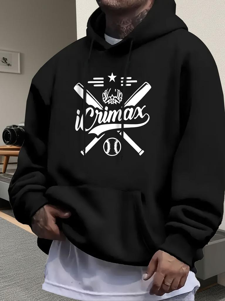 Casual Fleece Hoodie with Graphic Print - "I Crimax" Design