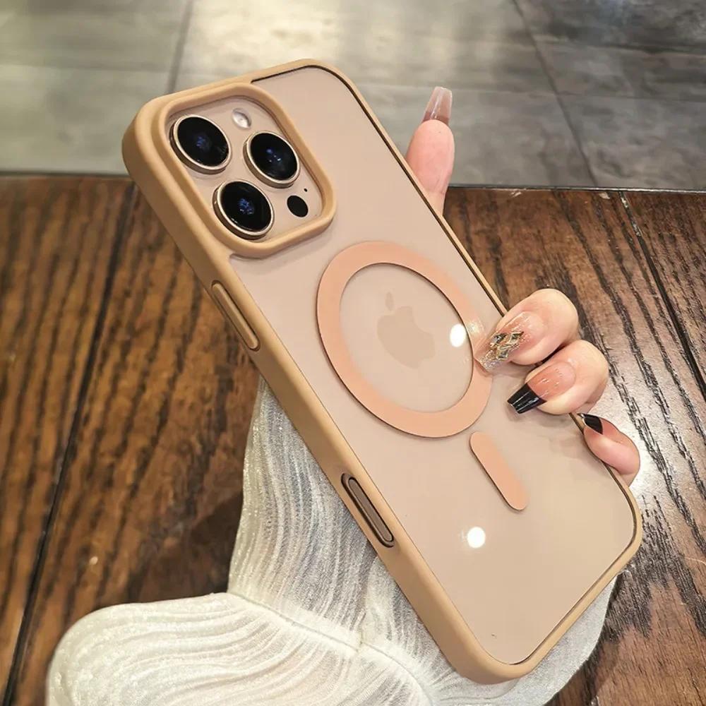 Luxury Acrylic Magsafe Magnetic Clear Case For iPhone 17 Pro 16 15 14 13 12 11 Pro Max Wireless Charge Girls Pink Hard PC Cover