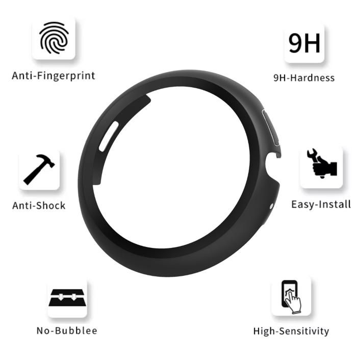 Carcasă Google Pixel Watch 3 - 45 mm - Carcasă de protecție rigidă, ecran din sticlă securizată neagră, Phonillico®
