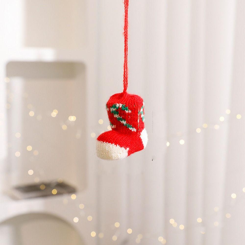 Gestrickter Weihnachts-Stiefel-Anhänger Bunter Weihnachtsbaum-Anhänger Frohe Weihnachten Dekoration