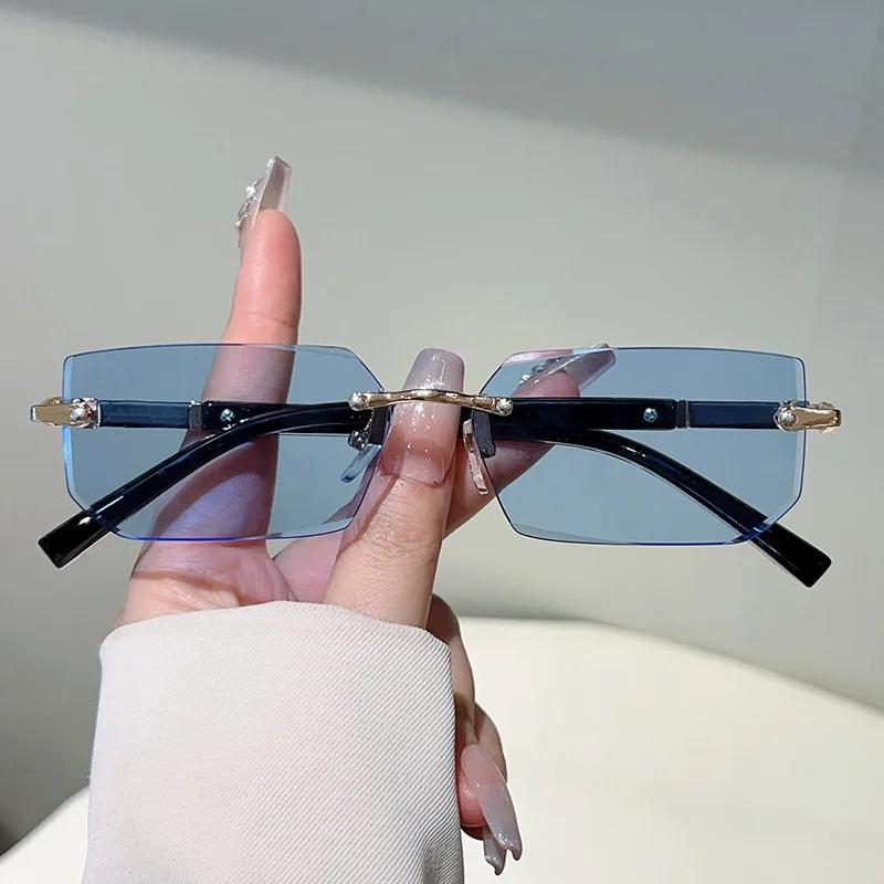 Rimless Irregular Rectangle Sunglasses Women For Men Vintage Sun Glasses Luxury Brand Designer Punk Popular Hip Hop Eyewear