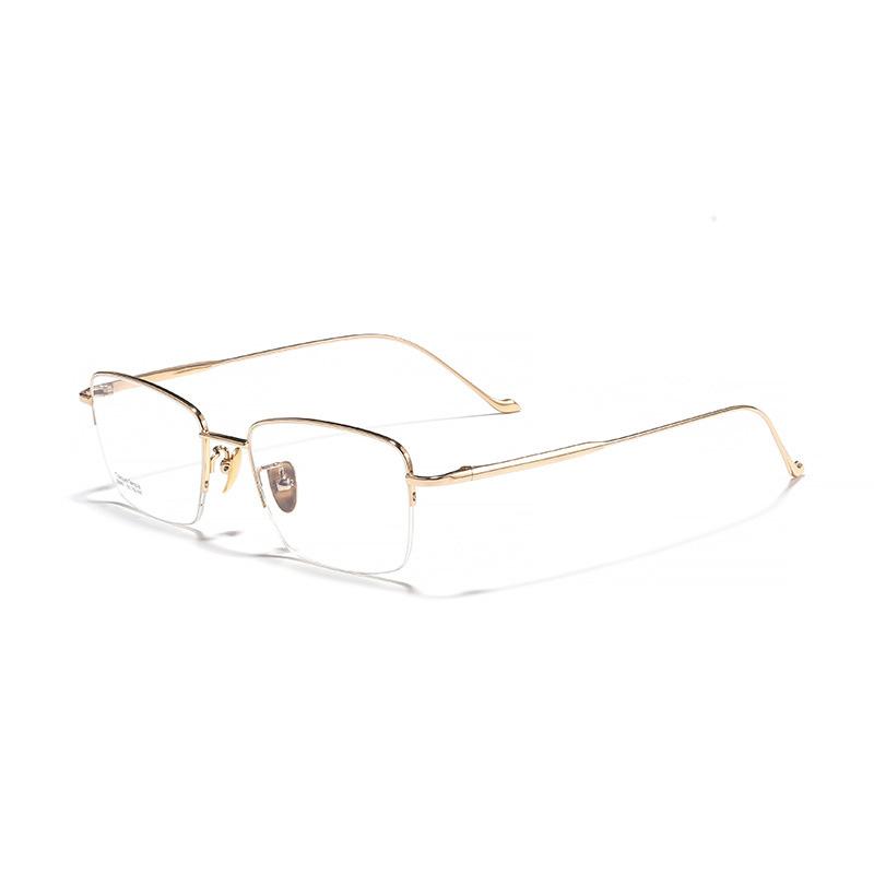 Business Pure Titanium Ultralight Men s Semi Rimless Glasses Frame For Myopia Reading Prescription Eyewear Office Work золотой
