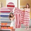 2PCS Large Coral Fleece Towel Set, Soft and Absorbent Adult Shower Towel Contemporary Striped, Quick-Dry, Perfect for Bathroom