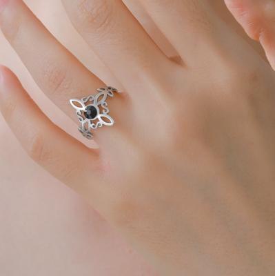 Dreamtimes Witches Knot with Black Ziron Ring Celtic Trinity Knot Stainless Steel Jewelry Gifts for Women
