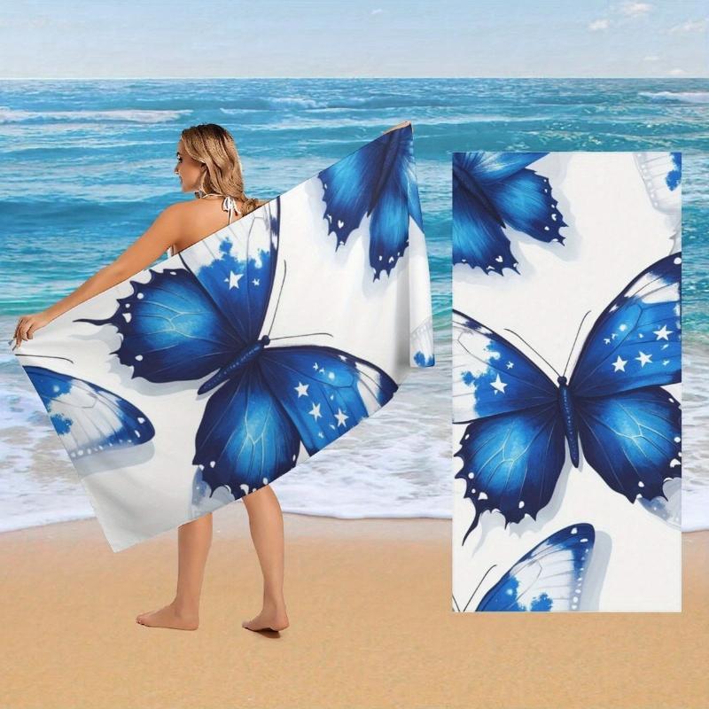 Blue Butterflies Pattern Designed Large Towel Beach Towel Sport Towel, Super Absorbent, Quick-Dry, Sport Towel Bath W40*H60(CM)