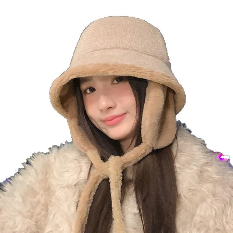 Velvet Thickened Warm Fisherman Hat Outdoor Cycling Windproof Ear Protection Hat Japanese Casual Big Head Bucket Hat