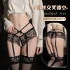 Lencería de encaje para mujer para escuchar por la noche, portaligas sexy con cinturón cruzado, hueco, interés sexual, bragas abiertas para mujer, medias
